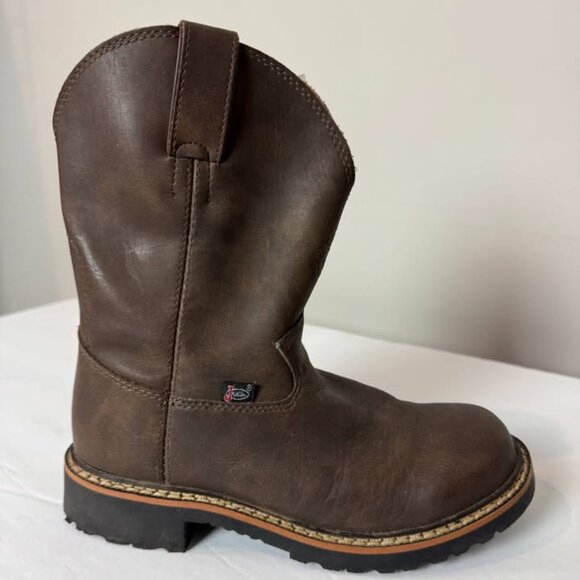 Justin 100% Leather Sq Toe Cowboy / Work Boots EC Boys Sz 2 EC - Picture 1 of 10